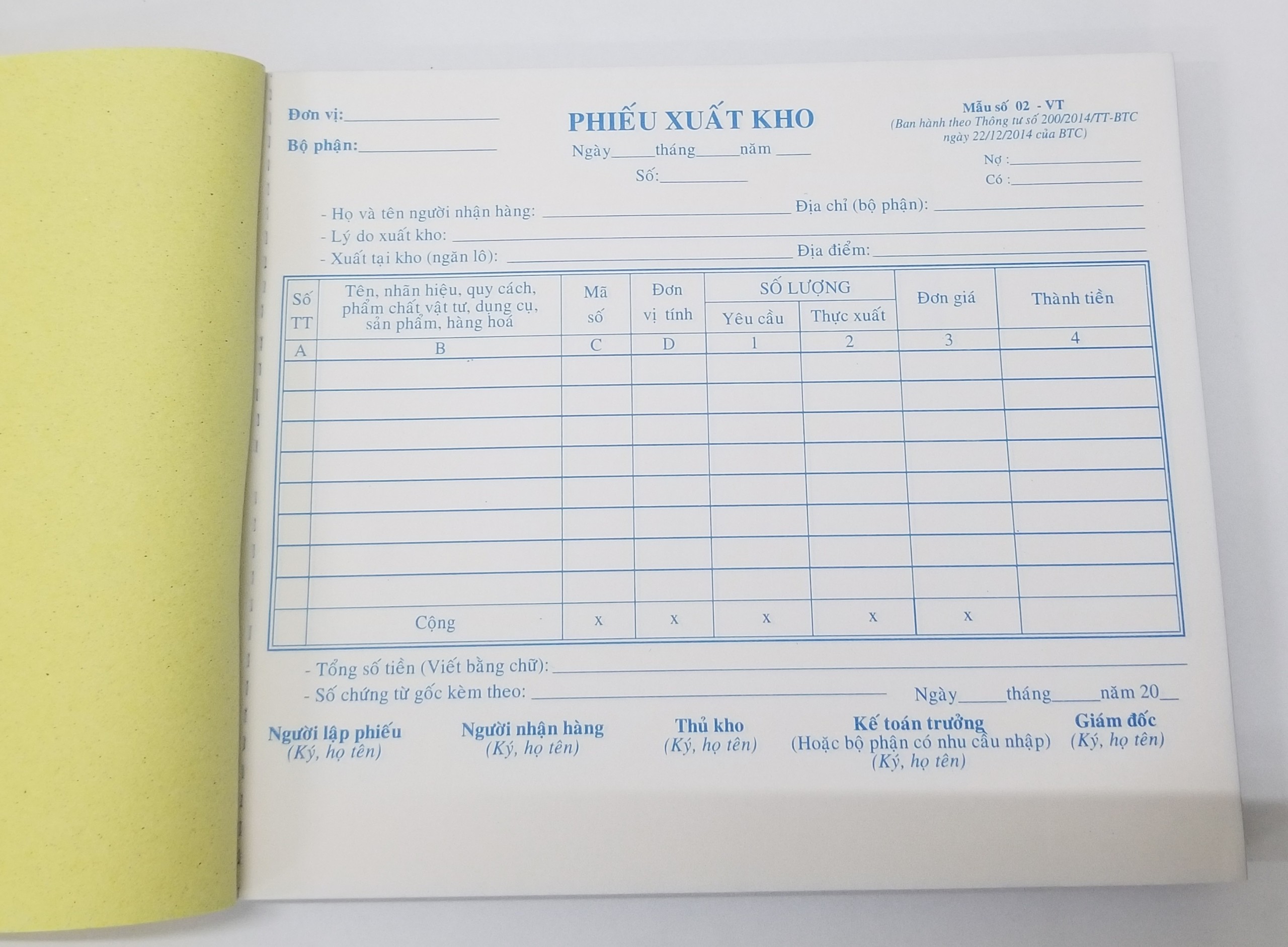 Phiếu xuất kho 3 liên (16*20 50 bộ) – ảnh mô tả 2