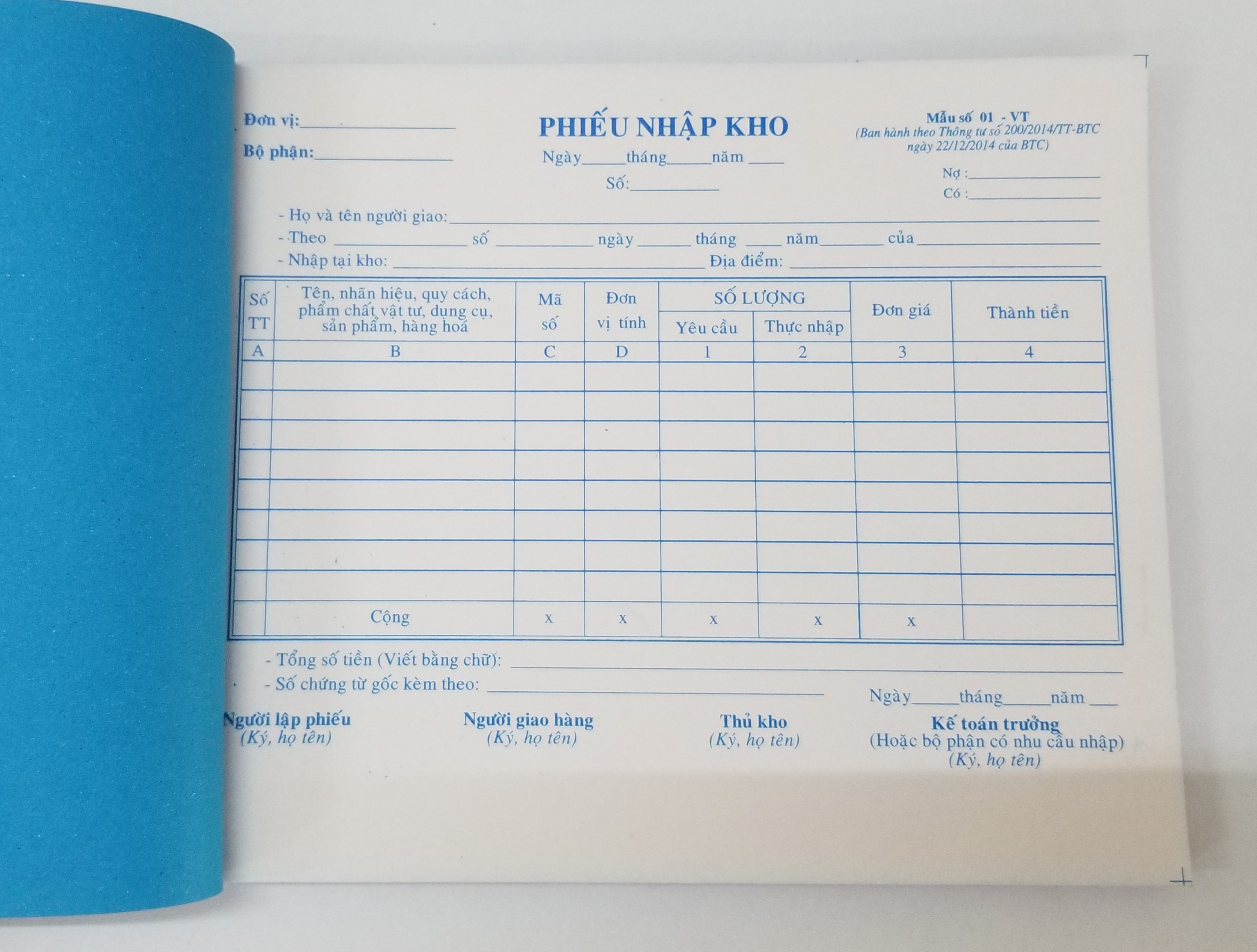 Phiếu nhập kho 2 liên (16*20 50 bộ) – ảnh mô tả 2