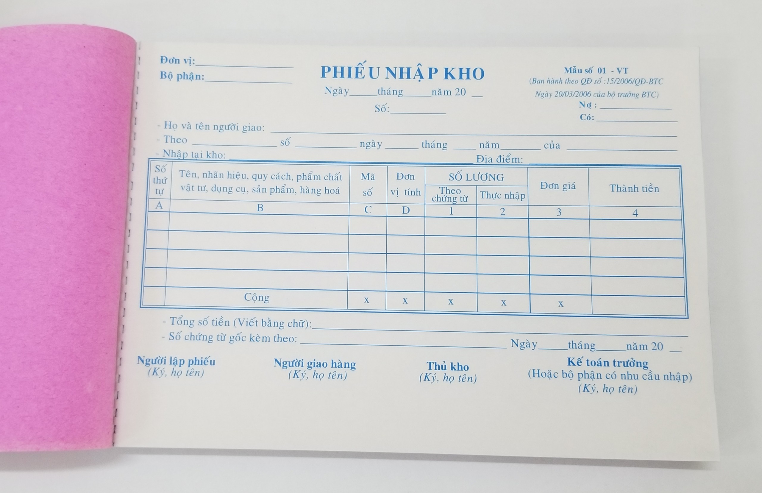 Phiếu nhập kho 3 liên (13*19 50 bộ) – ảnh mô tả 2