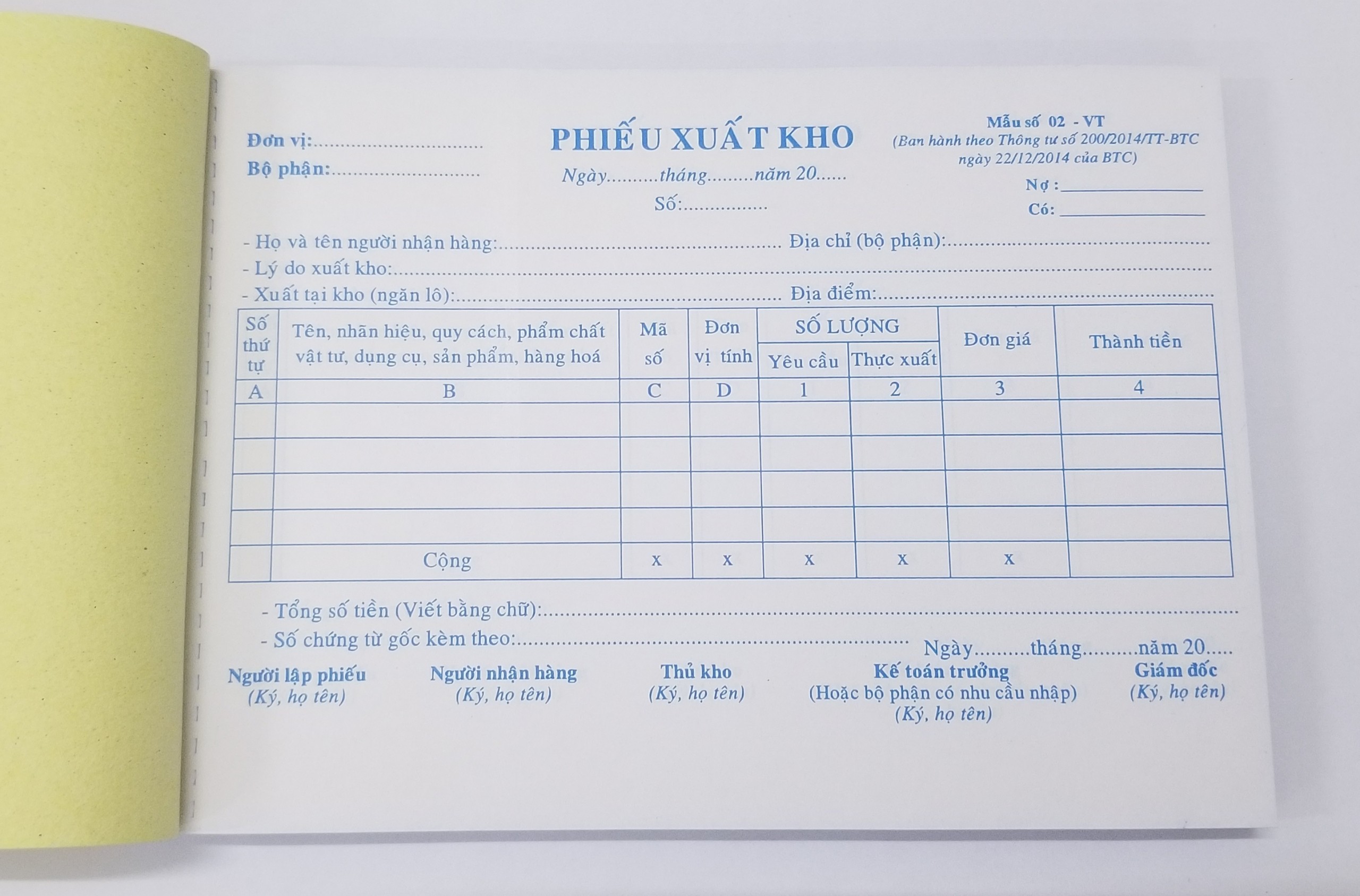 Phiếu xuất kho 3 liên (13x19 50 bộ) – ảnh mô tả 2