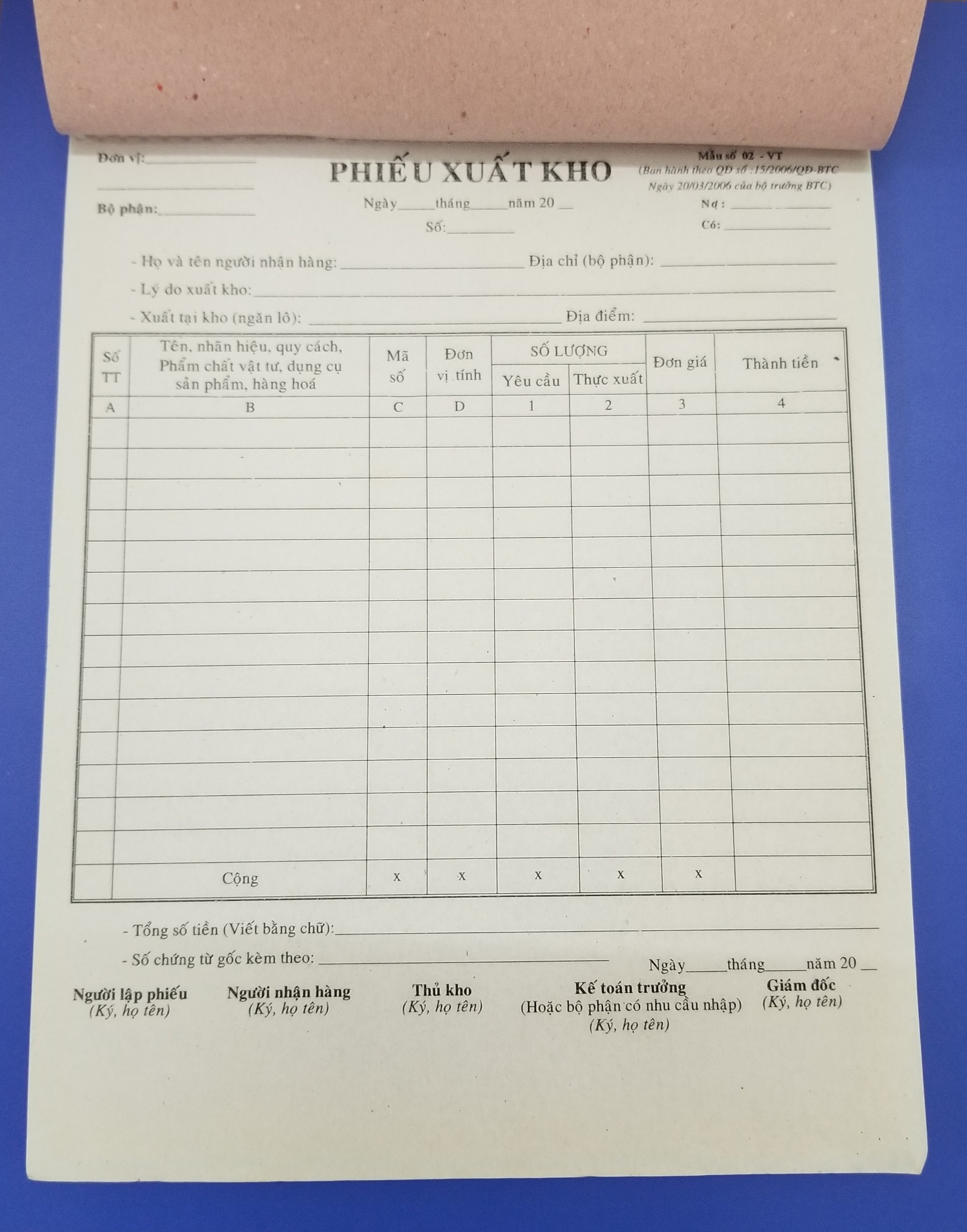 Phiếu xuất kho 1 liên (20*25 giấy tái sinh) – ảnh mô tả 2