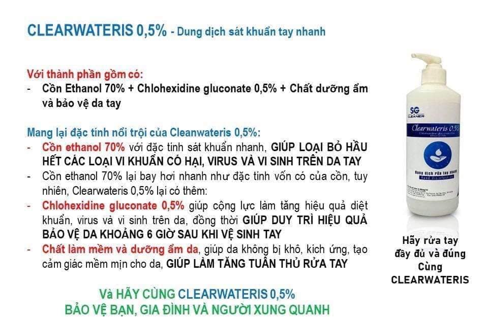 Dung dịch sát khuẩn Clear Wateris 500 ml (gel khô) – ảnh mô tả 1