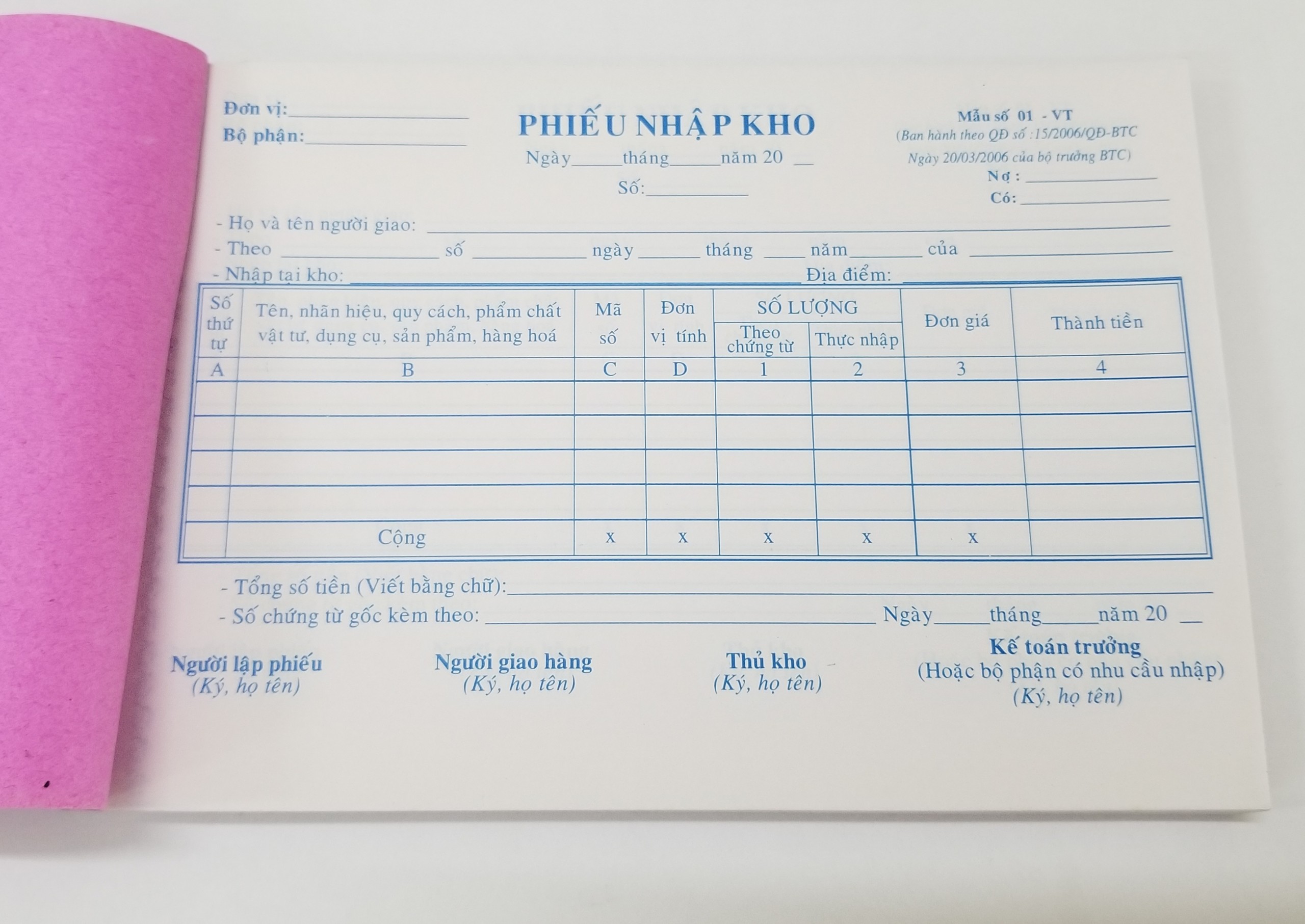 Phiếu nhập kho 2 liên (13*19 50 bộ) – ảnh mô tả 2