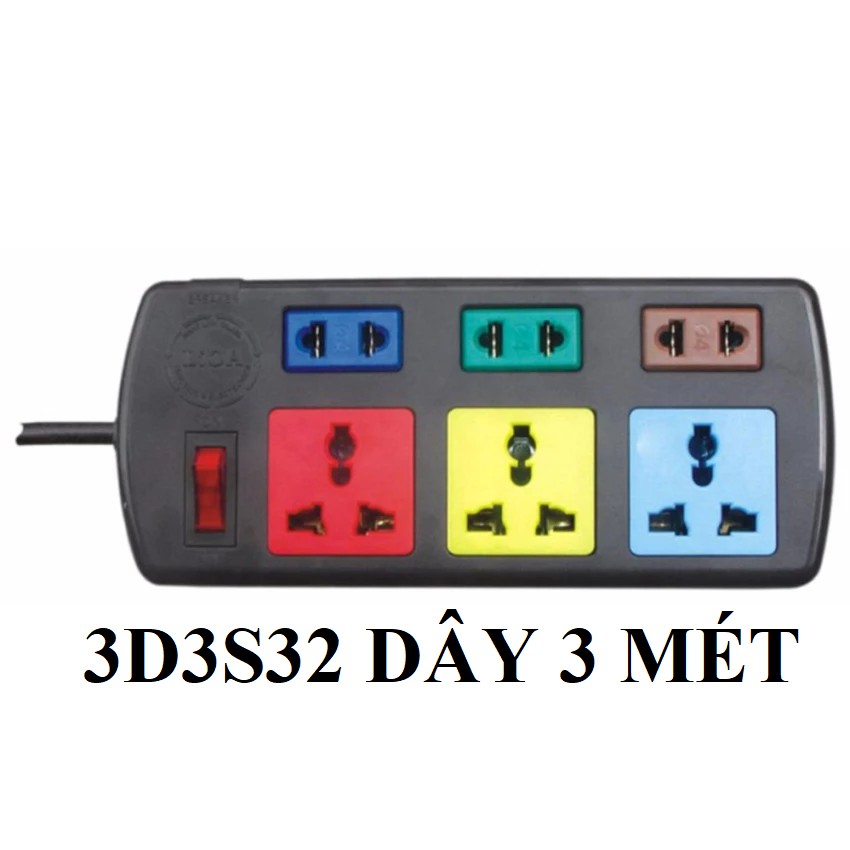 Ổ 3D+3S dây 3mx2 (ổ điện ngắn Lioa 6 ổ, dây 3m) – ảnh mô tả 1