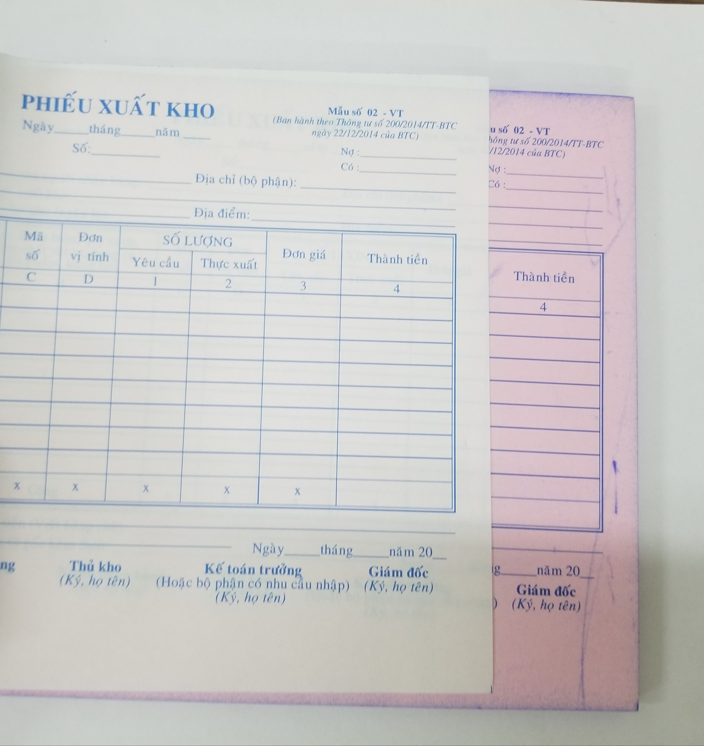 Phiếu xuất kho 2 liên (16*20 50 bộ) – ảnh mô tả 3