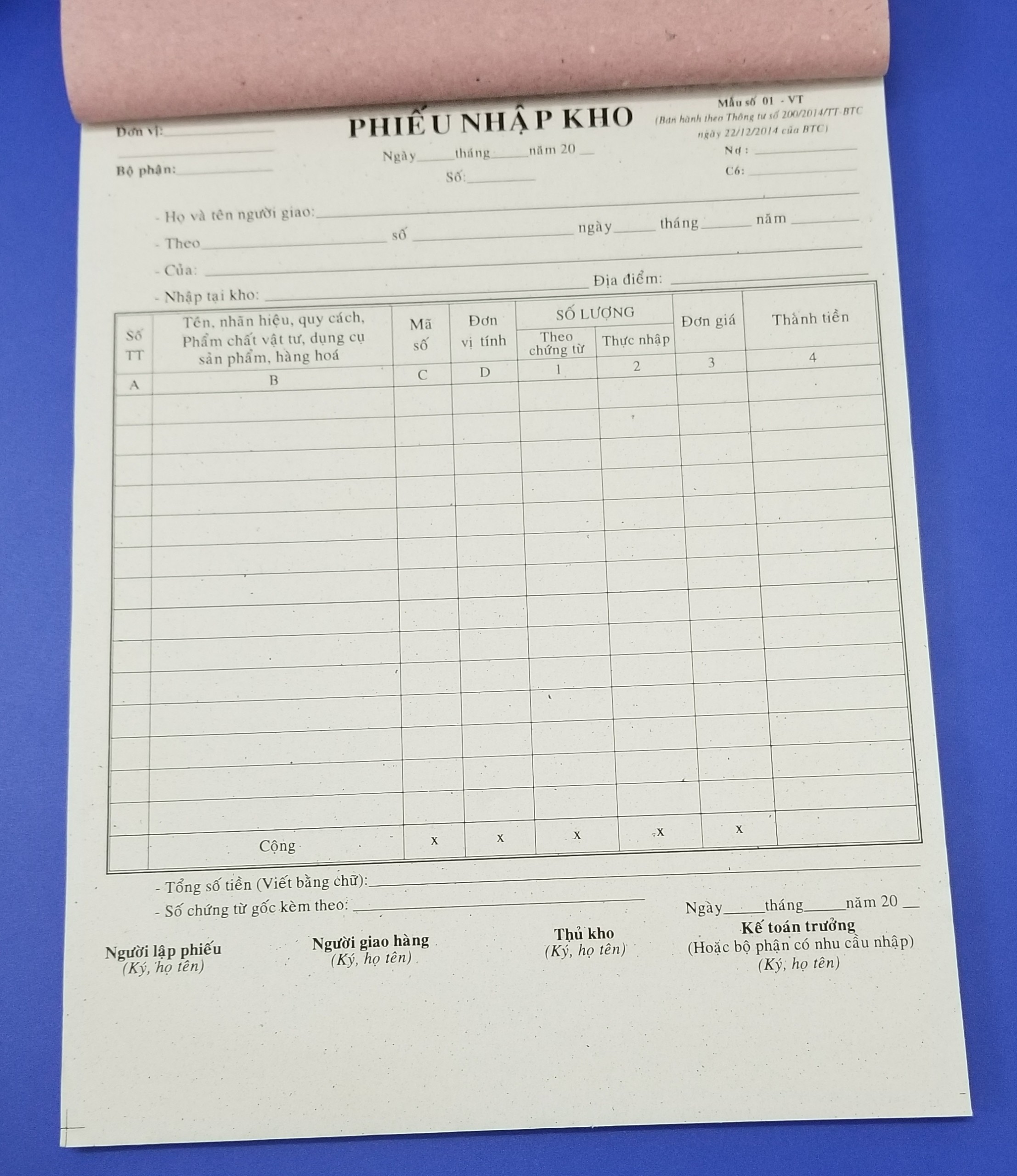 Phiếu nhập kho 1 liên (20x25 giấy tái sinh) 74 tờ – ảnh mô tả 2