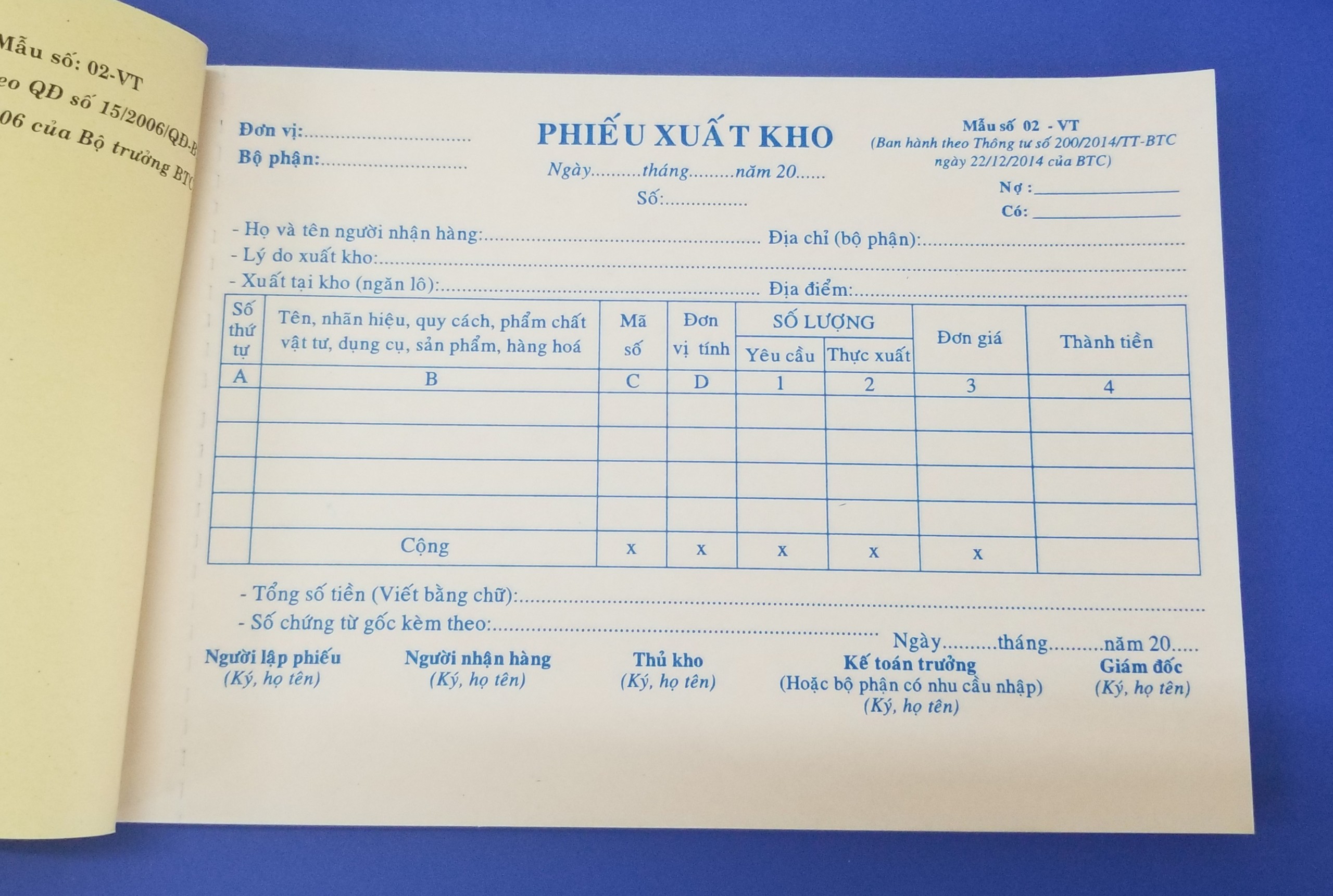 Phiếu xuất kho 2 liên (13x19 50 bộ) – ảnh mô tả 2