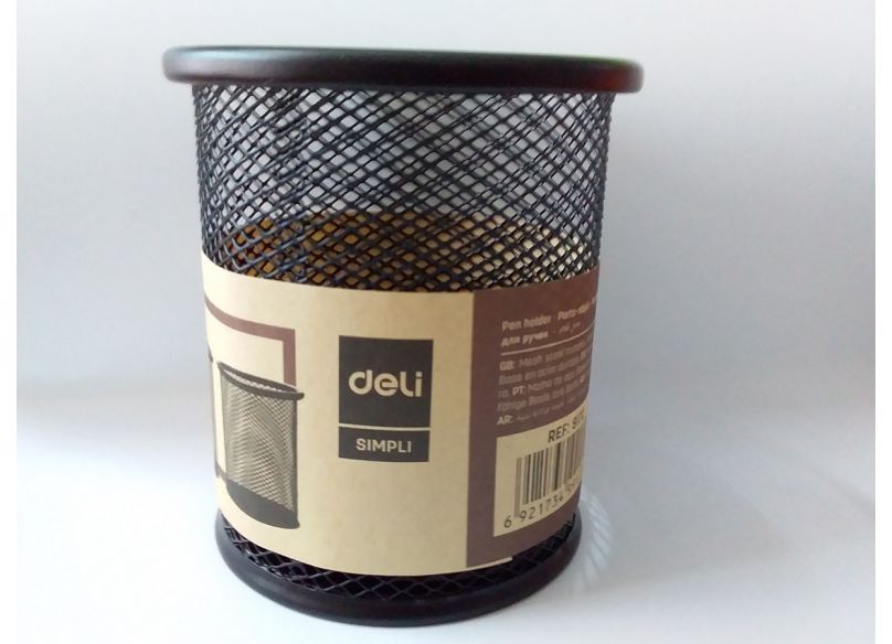 Hộp cắm bút sắt tròn Deli 9172 đen – ảnh mô tả 2