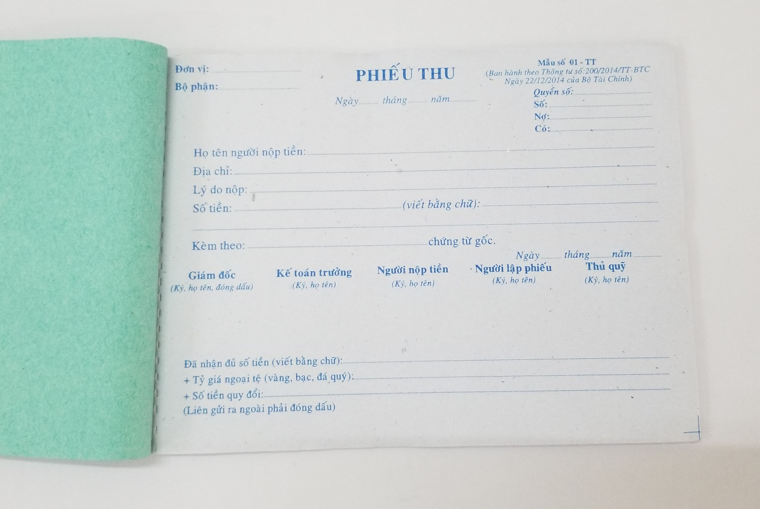 Phiếu thu 1 liên (13*19 giấy tái sinh) – ảnh mô tả 2