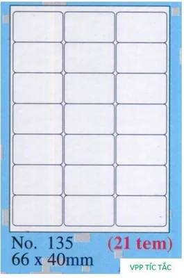 Nhãn TOMY  (số 135 A4 - xấp/20 tờ)