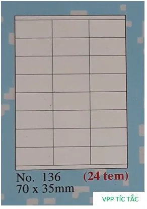 Nhãn TOMY (số 136 A4 - xấp/20 tờ)