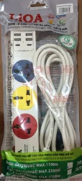 Ổ cắm 3DN4A2C15W (ổ điện Lioa 3 ổ, dây 3m, 4 cổng USB+2 cổng cắm di động)