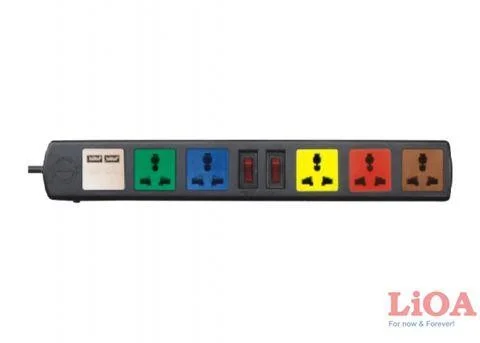 Ổ cắm 6D32NUSB có USB (Ổ điện Lioa 5 ổ dây 3m, 2 USB)