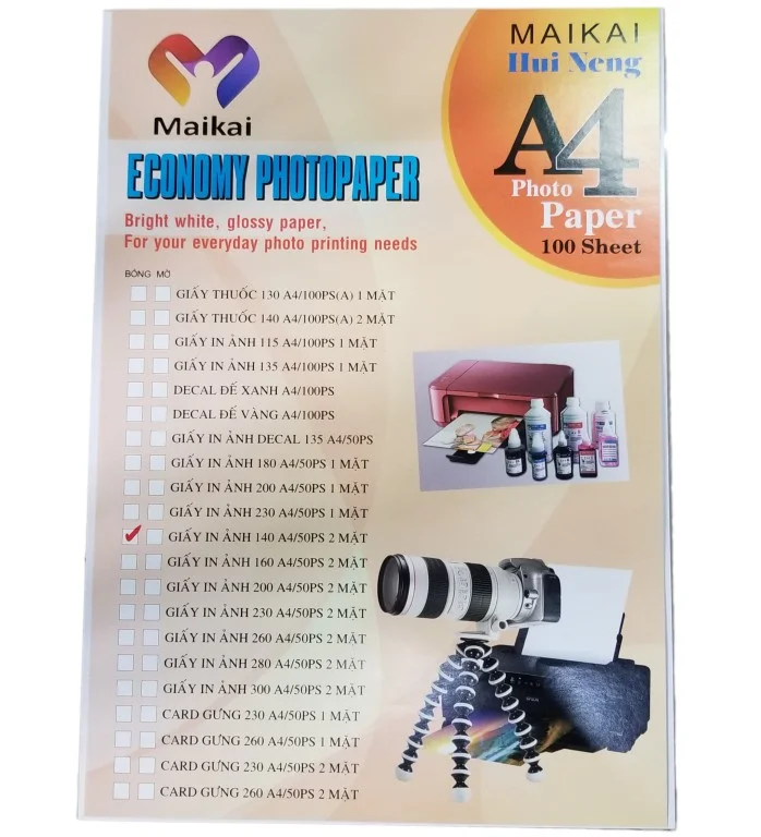 Giấy in dạng tờ A4 (in ảnh A4-2MB 140 - 50 tờ / xấp)