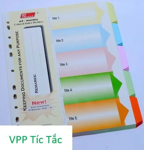 Bìa phân trang giấy Pgrand 5 màu (không sổ)
