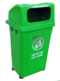 Thùng rác nhựa ngoài trời 90L (nắp hở - có bánh xe)